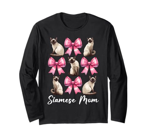 Siamesische Mutter Siamesische Katze Mama Muttertag Kokette Schleife Langarmshirt Siamesische Mutter Siamesische Katze Mama Muttertag Kokette Schleife Langarmshirt von Womens Pink Coquette Bow Siamese Cat Pet Gifts