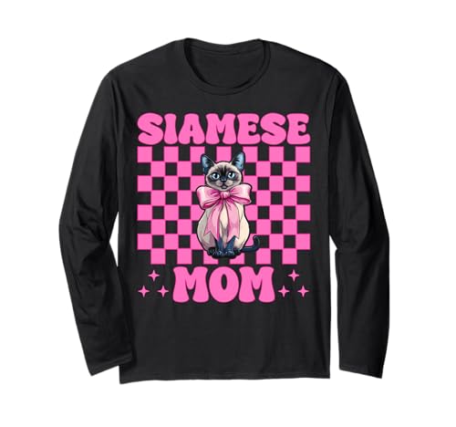 Siamesische Mutter Siamesische Katze Mama Muttertag Kokette Schleife Langarmshirt Siamesische Mutter Siamesische Katze Mama Muttertag Kokette Schleife Langarmshirt von Womens Pink Coquette Bow Siamese Cat Pet Gifts
