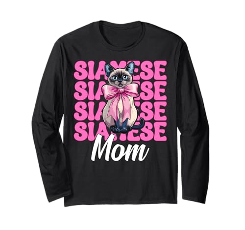Siamesische Mutter Siamesische Katze Mama Muttertag Kokette Schleife Langarmshirt Siamesische Mutter Siamesische Katze Mama Muttertag Kokette Schleife Langarmshirt von Womens Pink Coquette Bow Siamese Cat Pet Gifts