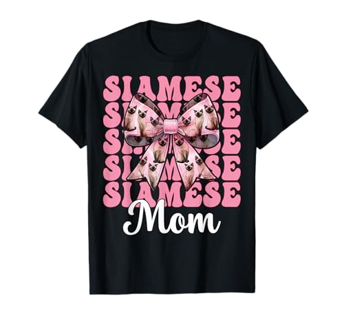 Siamesische Mutter Siamesische Katze Mama Muttertag Kokette Schleife T-Shirt Siamesische Mutter Siamesische Katze Mama Muttertag Kokette Schleife T-Shirt von Womens Pink Coquette Bow Siamese Cat Pet Gifts