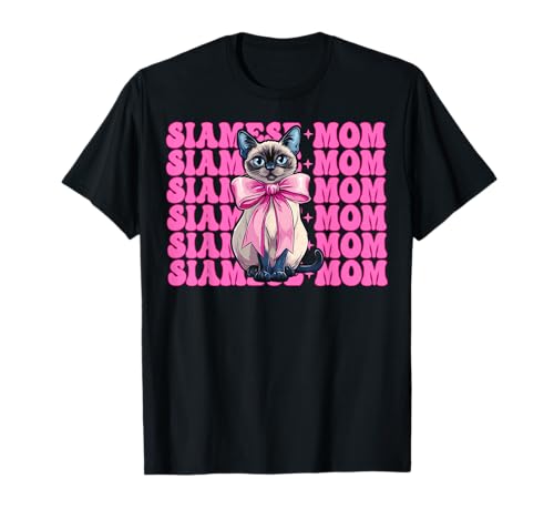 Siamesische Mutter Siamesische Katze Mama Muttertag Kokette Schleife T-Shirt Siamesische Mutter Siamesische Katze Mama Muttertag Kokette Schleife T-Shirt von Womens Pink Coquette Bow Siamese Cat Pet Gifts