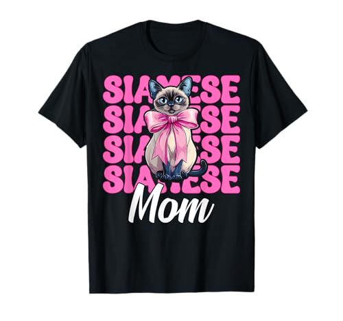 Siamesische Mutter Siamesische Katze Mama Muttertag Kokette Schleife T-Shirt Siamesische Mutter Siamesische Katze Mama Muttertag Kokette Schleife T-Shirt von Womens Pink Coquette Bow Siamese Cat Pet Gifts