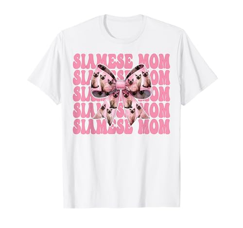 Siamesische Mutter Siamesische Katze Mama Muttertag Kokette Schleife T-Shirt Siamesische Mutter Siamesische Katze Mama Muttertag Kokette Schleife T-Shirt von Womens Pink Coquette Bow Siamese Cat Pet Gifts
