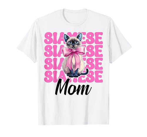 Siamesische Mutter Siamesische Katze Mama Muttertag Kokette Schleife T-Shirt Siamesische Mutter Siamesische Katze Mama Muttertag Kokette Schleife T-Shirt von Womens Pink Coquette Bow Siamese Cat Pet Gifts