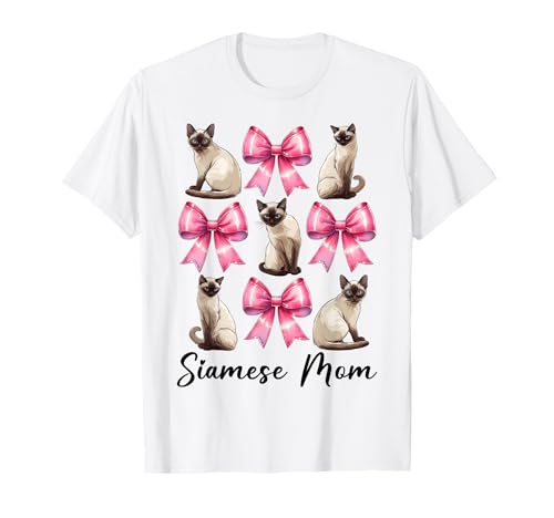 Siamesische Mutter Siamesische Katze Mama Muttertag Kokette Schleife T-Shirt Siamesische Mutter Siamesische Katze Mama Muttertag Kokette Schleife T-Shirt von Womens Pink Coquette Bow Siamese Cat Pet Gifts