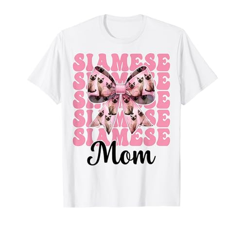 Siamesische Mutter Siamesische Katze Mama Muttertag Kokette Schleife T-Shirt Siamesische Mutter Siamesische Katze Mama Muttertag Kokette Schleife T-Shirt von Womens Pink Coquette Bow Siamese Cat Pet Gifts