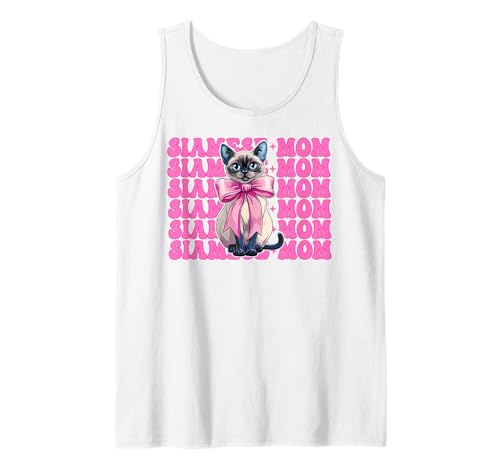 Siamesische Mutter Siamesische Katze Mama Muttertag Kokette Schleife Tank Top von Womens Pink Coquette Bow Siamese Cat Pet Gifts