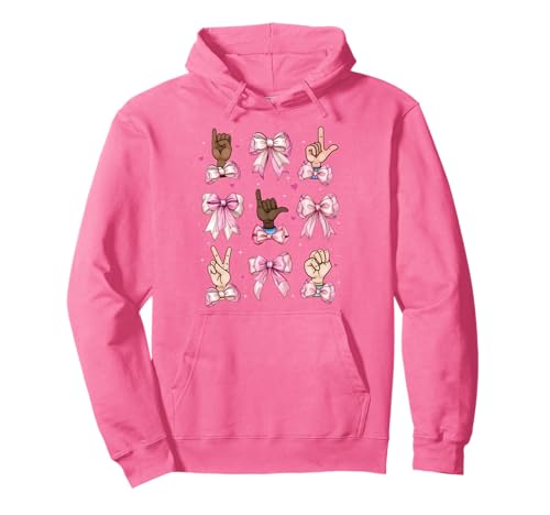 Gebärdensprache ASL Deaf Teacher I Love You Girl Kokette Schleife Pullover Hoodie Gebärdensprache ASL Deaf Teacher I Love You Girl Kokette Schleife Pullover Hoodie von Womens Pink Coquette Bow Sign Language ASL Gifts