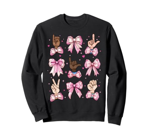 Gebärdensprache ASL Deaf Teacher I Love You Girl Kokette Schleife Sweatshirt Gebärdensprache ASL Deaf Teacher I Love You Girl Kokette Schleife Sweatshirt von Womens Pink Coquette Bow Sign Language ASL Gifts