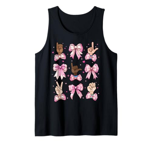 Gebärdensprache ASL Deaf Teacher I Love You Girl Kokette Schleife Tank Top Gebärdensprache ASL Deaf Teacher I Love You Girl Kokette Schleife Tank Top von Womens Pink Coquette Bow Sign Language ASL Gifts