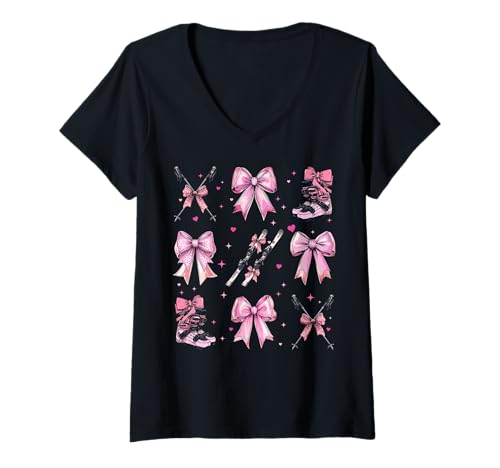 Damen Skifahren Ski Skifahrer Mädchen Kokette Schleife Rosa Mama T-Shirt mit V-Ausschnitt Damen Skifahren Ski Skifahrer Mädchen Kokette Schleife Rosa Mama T-Shirt mit V-Ausschnitt von Womens Pink Coquette Bow Skiing Ski Gifts