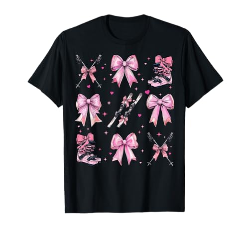 Skifahren Ski Skifahrer Mädchen Kokette Schleife Rosa Mama T-Shirt von Womens Pink Coquette Bow Skiing Ski Gifts