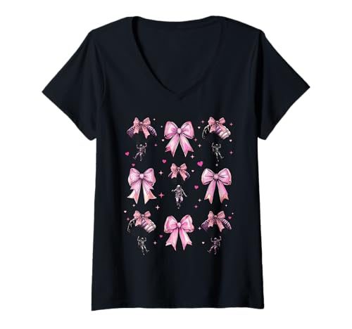 Damen Fallschirmspringen, Fallschirmspringen, Mädchen, Kokette, Bogen, Mutter T-Shirt mit V-Ausschnitt Damen Fallschirmspringen, Fallschirmspringen, Mädchen, Kokette, Bogen, Mutter T-Shirt mit V-Ausschnitt von Womens Pink Coquette Bow Skydiving Skydiver Gifts