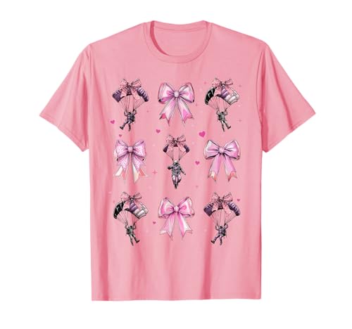 Fallschirmspringen, Fallschirmspringen, Mädchen, Kokette, Bogen, Mutter T-Shirt Fallschirmspringen, Fallschirmspringen, Mädchen, Kokette, Bogen, Mutter T-Shirt von Womens Pink Coquette Bow Skydiving Skydiver Gifts
