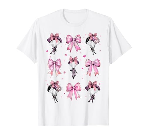 Fallschirmspringen, Fallschirmspringen, Mädchen, Kokette, Bogen, Mutter T-Shirt Fallschirmspringen, Fallschirmspringen, Mädchen, Kokette, Bogen, Mutter T-Shirt von Womens Pink Coquette Bow Skydiving Skydiver Gifts