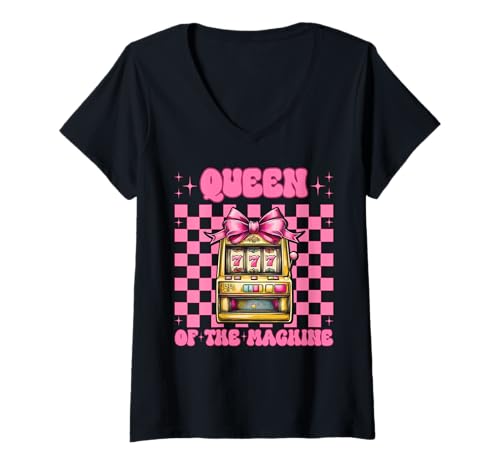 Damen Queen of The Machine Spielautomat Glücksspiel Casino 777 Girl T-Shirt mit V-Ausschnitt Damen Queen of The Machine Spielautomat Glücksspiel Casino 777 Girl T-Shirt mit V-Ausschnitt von Womens Pink Coquette Bow Slot Machine Casino Gifts