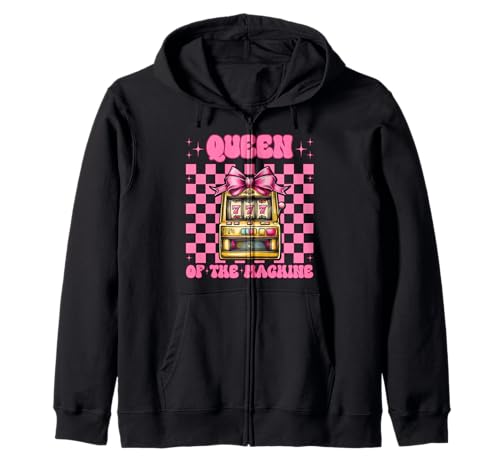 Queen of The Machine Spielautomat Glücksspiel Casino 777 Girl Kapuzenjacke von Womens Pink Coquette Bow Slot Machine Casino Gifts