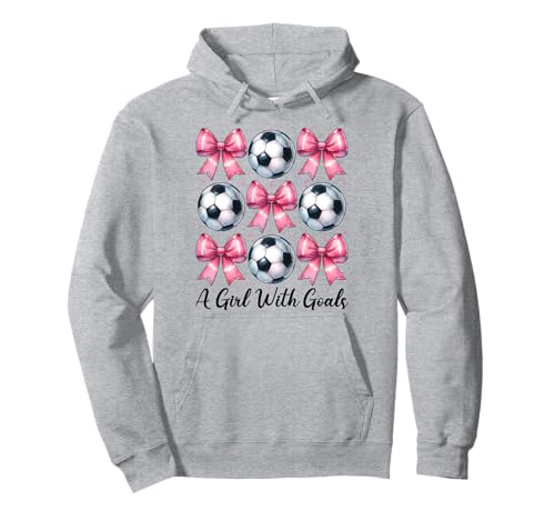 A Girl With Goals Fußball-Mädchen Kokette Bogen Pullover Hoodie von Womens Pink Coquette Bow Soccer Player Gifts