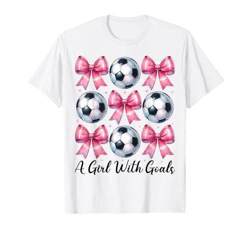 A Girl With Goals Fußball-Mädchen Kokette Bogen T-Shirt von Womens Pink Coquette Bow Soccer Player Gifts