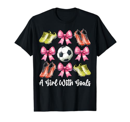 A Girl With Goals Fußball-Mädchen Kokette Bogen T-Shirt von Womens Pink Coquette Bow Soccer Player Gifts