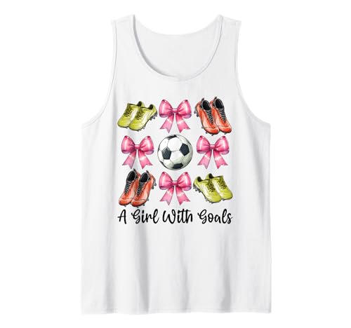 A Girl With Goals Fußball-Mädchen Kokette Bogen Tank Top von Womens Pink Coquette Bow Soccer Player Gifts