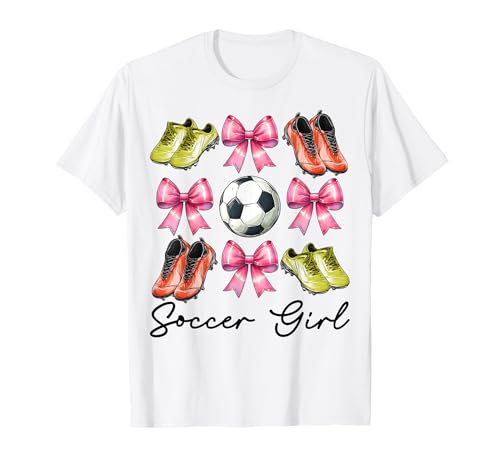 Fußball-Mädchen Kokette Schleife T-Shirt von Womens Pink Coquette Bow Soccer Player Gifts