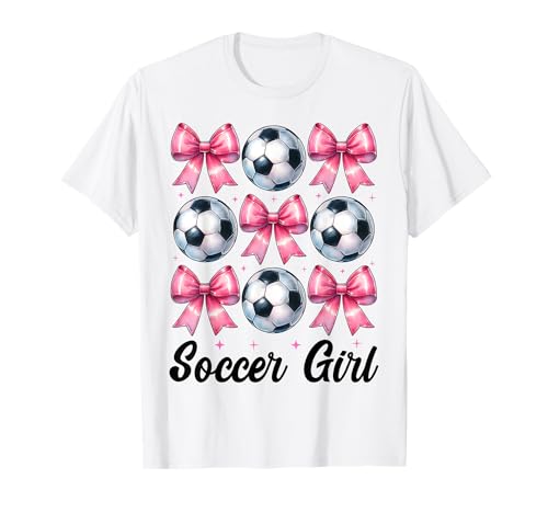 Fußball-Mädchen Kokette Schleife T-Shirt von Womens Pink Coquette Bow Soccer Player Gifts