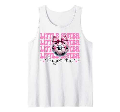 Fußball Schwester Fußball Mädchen Kokette Kleine Schwester Größter Fan Tank Top von Womens Pink Coquette Bow Soccer Player Gifts