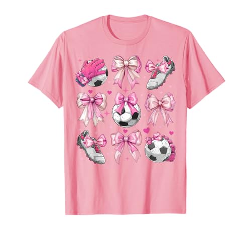 Fußball Stollen Ball Mädchen Kokette Schleife Rosa Mama T-Shirt von Womens Pink Coquette Bow Soccer Player Gifts