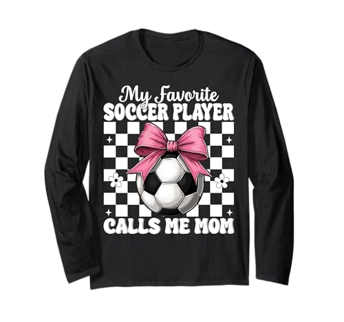Mein Lieblingsfußballspieler nennt Mich Mama Mother's Day Coquette Langarmshirt von Womens Pink Coquette Bow Soccer Player Gifts