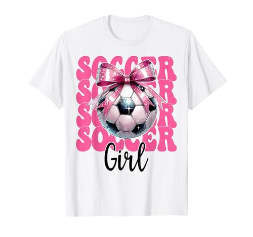Soccer Girl Soccer Mom Mama Muttertag Rosa Kokette Schleife T-Shirt von Womens Pink Coquette Bow Soccer Player Gifts