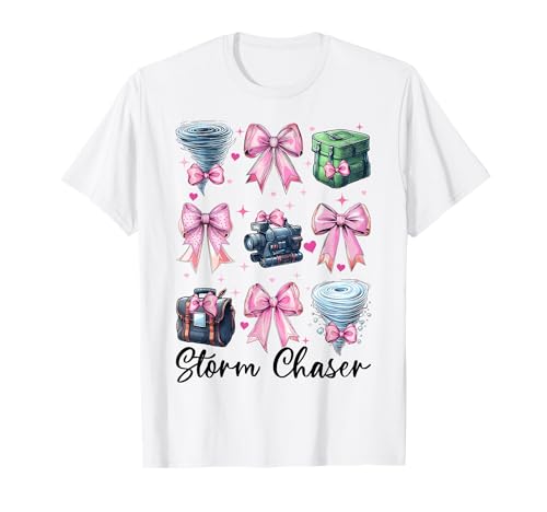 Storm Chaser Storm Chasing Tornado Kokettenbogen für Mädchen und Mama T-Shirt von Womens Pink Coquette Bow Storm Chaser Gifts