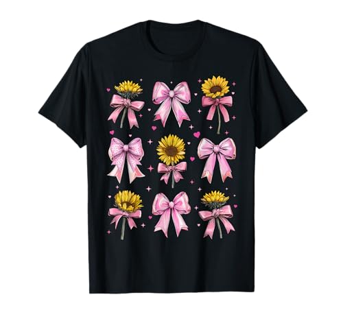 Sonnenblumen-Blumenmädchen, Kokette Schleife, Rosa, Hippie, Boho, Mama T-Shirt Sonnenblumen-Blumenmädchen, Kokette Schleife, Rosa, Hippie, Boho, Mama T-Shirt von Womens Pink Coquette Bow Sunflower Flower Gifts