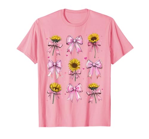 Sonnenblumen-Blumenmädchen, Kokette Schleife, Rosa, Hippie, Boho, Mama T-Shirt Sonnenblumen-Blumenmädchen, Kokette Schleife, Rosa, Hippie, Boho, Mama T-Shirt von Womens Pink Coquette Bow Sunflower Flower Gifts