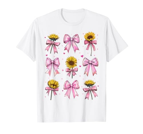 Sonnenblumen-Blumenmädchen, Kokette Schleife, Rosa, Hippie, Boho, Mama T-Shirt Sonnenblumen-Blumenmädchen, Kokette Schleife, Rosa, Hippie, Boho, Mama T-Shirt von Womens Pink Coquette Bow Sunflower Flower Gifts