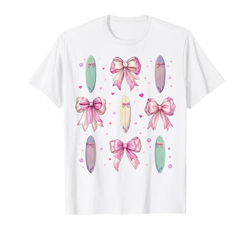 Surfen Surfbrett Surfboarder Surfer Girl Coquette Schleife Rosa T-Shirt Surfen Surfbrett Surfboarder Surfer Girl Coquette Schleife Rosa T-Shirt von Womens Pink Coquette Bow Surfing Surfboard Gifts