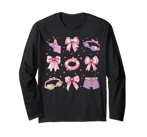 Schwimmer Schwimmen Mädchen Kokette Schleife Rosa Mama Langarmshirt von Womens Pink Coquette Bow Swimming Swimmer Gifts
