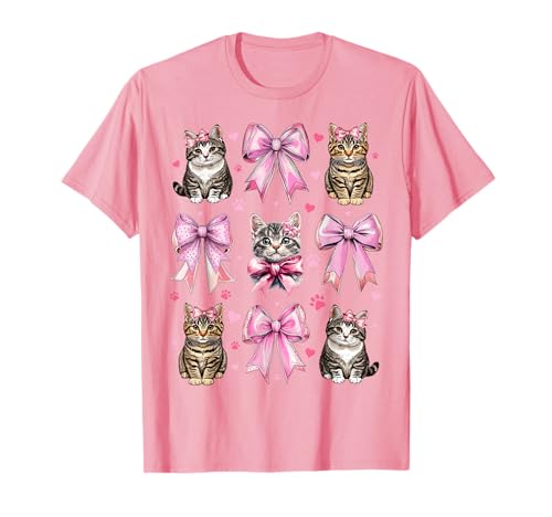 Tabby Cat, Grau, Katze, Haustier, Mädchen, Kokettenschleife, Rosa T-Shirt Tabby Cat, Grau, Katze, Haustier, Mädchen, Kokettenschleife, Rosa T-Shirt von Womens Pink Coquette Bow Tabby Cat Grey Cat Gifts