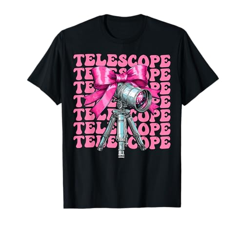 Kokette Bogen Teleskop Astronomie Mädchen Mama Muttertag Rosa T-Shirt von Womens Pink Coquette Bow Telescope Astronomy Gifts