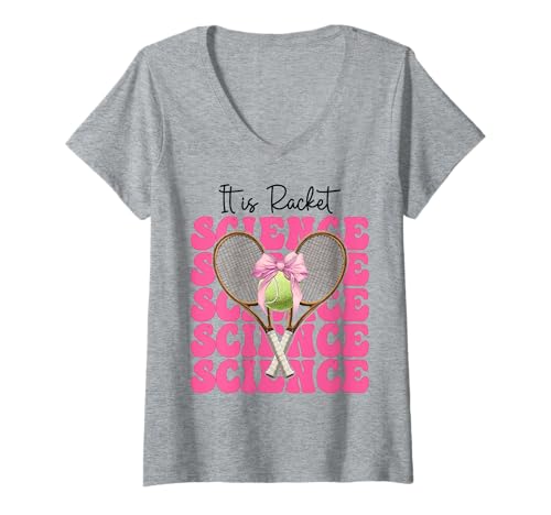 Damen Lustiges Tennis-Mädchen Mama Muttertag Es ist Racket Science T-Shirt mit V-Ausschnitt Damen Lustiges Tennis-Mädchen Mama Muttertag Es ist Racket Science T-Shirt mit V-Ausschnitt von Womens Pink Coquette Bow Tennis Player Gifts
