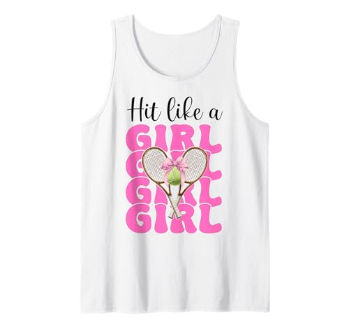 Lustiger Tennis-Mädchen-Tennis-Mutter Muttertags-Hit wie ein Mädchen Tank Top Lustiger Tennis-Mädchen-Tennis-Mutter Muttertags-Hit wie ein Mädchen Tank Top von Womens Pink Coquette Bow Tennis Player Gifts