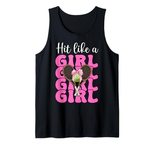 Lustiger Tennis-Mädchen-Tennis-Mutter Muttertags-Hit wie ein Mädchen Tank Top Lustiger Tennis-Mädchen-Tennis-Mutter Muttertags-Hit wie ein Mädchen Tank Top von Womens Pink Coquette Bow Tennis Player Gifts