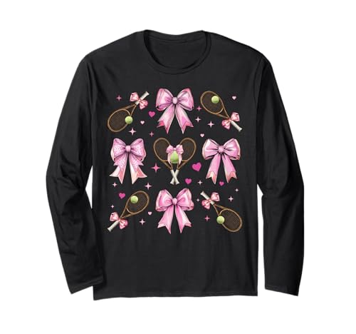 Tennisschläger Ball Mädchen Kokette Schleife Rosa Mama Langarmshirt von Womens Pink Coquette Bow Tennis Player Gifts