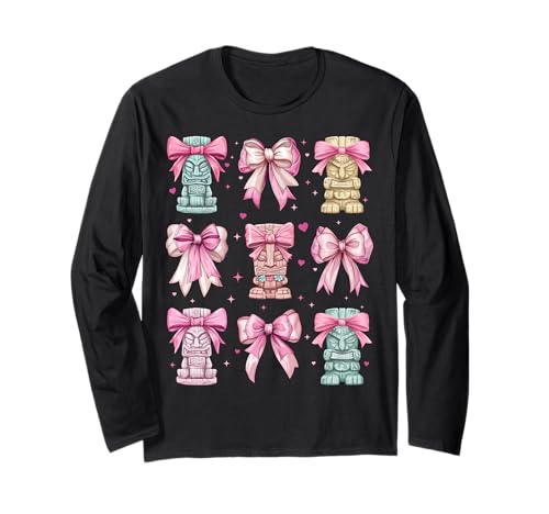 Tiki Luau Hawaii Hawaii Tiki Maske Mädchen Kokette Schleife Rosa Langarmshirt von Womens Pink Coquette Bow Tiki Luau Gifts