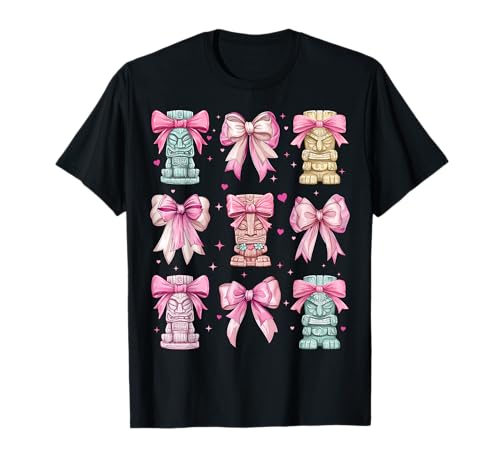 Tiki Luau Hawaii Hawaii Tiki Maske Mädchen Kokette Schleife Rosa T-Shirt von Womens Pink Coquette Bow Tiki Luau Gifts