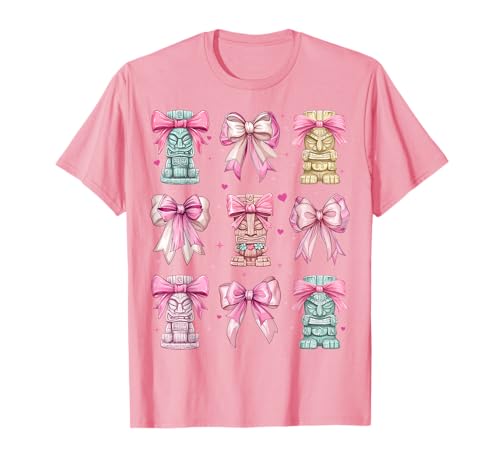 Tiki Luau Hawaii Hawaii Tiki Maske Mädchen Kokette Schleife Rosa T-Shirt von Womens Pink Coquette Bow Tiki Luau Gifts