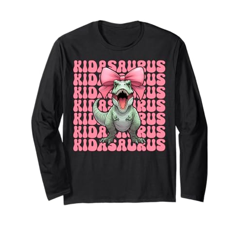 Kidasaurus Trex Tyrannosaurus Rex Dinosaurier Mädchen Kokette Schleife Langarmshirt von Womens Pink Coquette Bow Trex Dinosaur Gifts