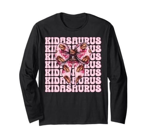 Kidasaurus Trex Tyrannosaurus Rex Dinosaurier Mädchen Kokette Schleife Langarmshirt von Womens Pink Coquette Bow Trex Dinosaur Gifts