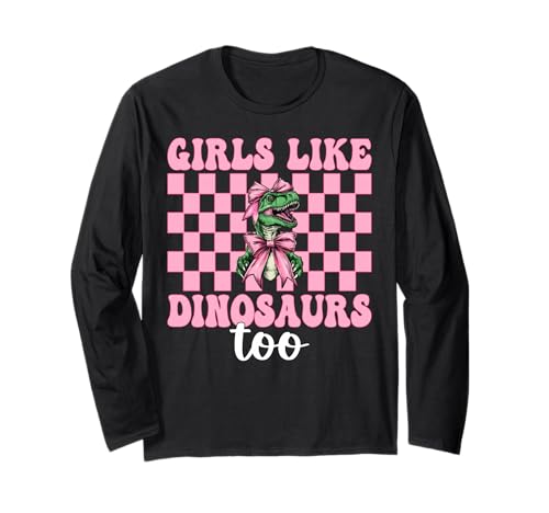 Mädchen mögen auch Dinosaurier Trex Tyrannosaurus Rex Coquette Bow Langarmshirt von Womens Pink Coquette Bow Trex Dinosaur Gifts