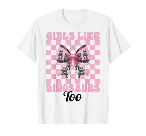 Mädchen mögen auch Dinosaurier Trex Tyrannosaurus Rex Coquette Bow T-Shirt von Womens Pink Coquette Bow Trex Dinosaur Gifts